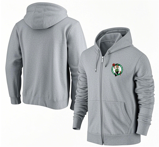 Men's Boston Celtics Gray Primary Logo Full-Zip Hoodie
